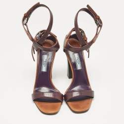 Prada Purple/Brown Leather Ankle Strap Sandals Size 36