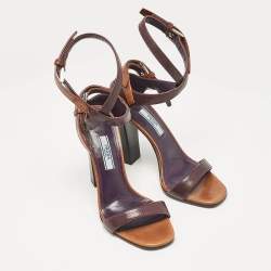 Prada Purple/Brown Leather Ankle Strap Sandals Size 36