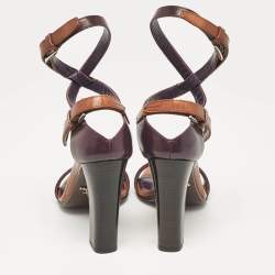 Prada Purple/Brown Leather Ankle Strap Sandals Size 36