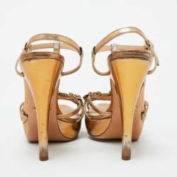 Prada Gold Leather Crystal Embellished Platform Sandals Size 41