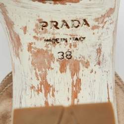 Prada Beige Leather Painted Wooden Bow Platform Sandals Size 38