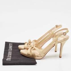 Prada Beige Patent Leather Slingback Sandals Size 38.5