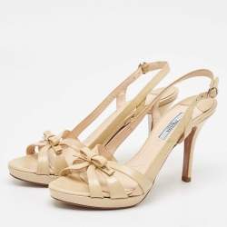 Prada Beige Patent Leather Slingback Sandals Size 38.5