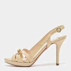 Prada Beige Patent Leather Slingback Sandals Size 38.5