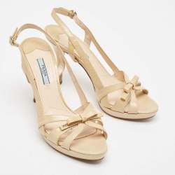 Prada Beige Patent Leather Slingback Sandals Size 38.5
