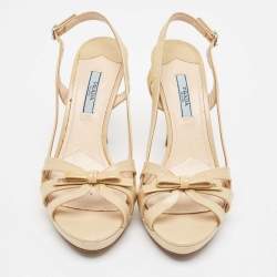 Prada Beige Patent Leather Slingback Sandals Size 38.5