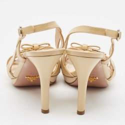 Prada Beige Patent Leather Slingback Sandals Size 38.5