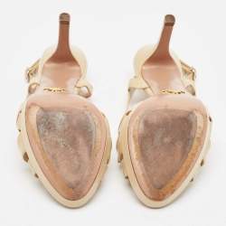 Prada Beige Patent Leather Slingback Sandals Size 38.5