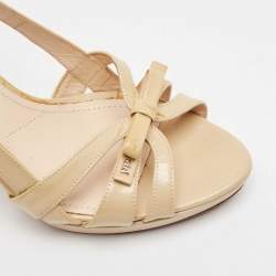 Prada Beige Patent Leather Slingback Sandals Size 38.5