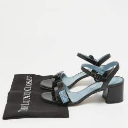 Prada Black Patent Leather Ankle Strap Sandals Size 37