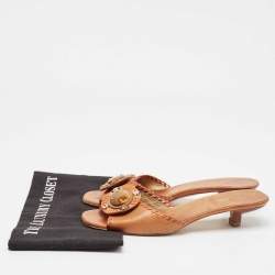 Prada Brown Leather Embellished Slide Sandals Size 40.5