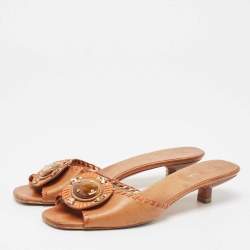 Prada Brown Leather Embellished Slide Sandals Size 40.5