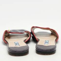 Prada Purple Saffiano Patent Leather Logo Flat Slides Size 35.5