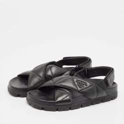 Pre Owned Prada Black Quilted Leather Slingback Flat Sandals Size 36.5