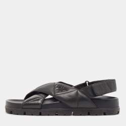 Pre Owned Prada Black Quilted Leather Slingback Flat Sandals Size 36.5
