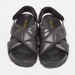 Pre Owned Prada Black Quilted Leather Slingback Flat Sandals Size 36.5