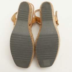 Prada Beige Patent Leather Wedge Espadrille Sandals Size 39.5