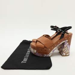 Pre Owned Prada Brown Leather Platform Ankle Strap Sandals Size 38.5