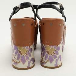 Pre Owned Prada Brown Leather Platform Ankle Strap Sandals Size 38.5