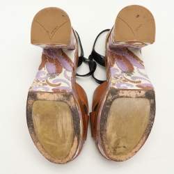 Pre Owned Prada Brown Leather Platform Ankle Strap Sandals Size 38.5