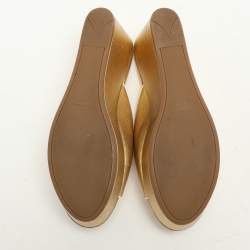 Pre Owned Prada Gold Saffiano Leather Platform Slide Sandals Size 38.5