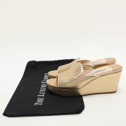 Pre Owned Prada Gold Saffiano Leather Platform Slide Sandals Size 38.5