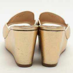 Pre Owned Prada Gold Saffiano Leather Platform Slide Sandals Size 38.5