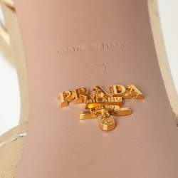 Prada Gold Leather Embellished Platform Ankle Strap Sandals Size 39