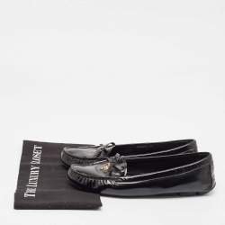 Pre Owned Prada Black Patent Leather Bow Smoking Slippers Size 39