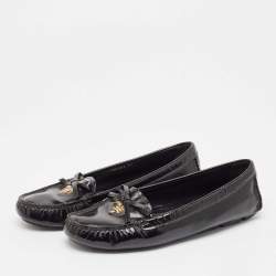 Pre Owned Prada Black Patent Leather Bow Smoking Slippers Size 39