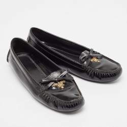 Pre Owned Prada Black Patent Leather Bow Smoking Slippers Size 39