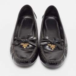Pre Owned Prada Black Patent Leather Bow Smoking Slippers Size 39