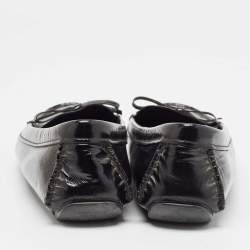 Pre Owned Prada Black Patent Leather Bow Smoking Slippers Size 39