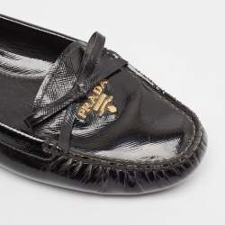 Pre Owned Prada Black Patent Leather Bow Smoking Slippers Size 39