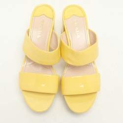 Prada Yellow Patent Leather Platform Slide Sandals Size 39