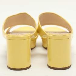 Prada Yellow Patent Leather Platform Slide Sandals Size 39