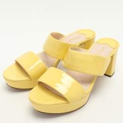 Prada Yellow Patent Leather Platform Slide Sandals Size 39