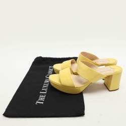 Prada Yellow Patent Leather Platform Slide Sandals Size 39