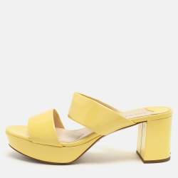 Prada Yellow Patent Leather Platform Slide Sandals Size 39