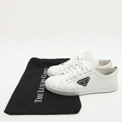 Prada White/Black Leather Logo Low Top Sneakers Size 39.5