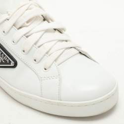 Prada White/Black Leather Logo Low Top Sneakers Size 39.5