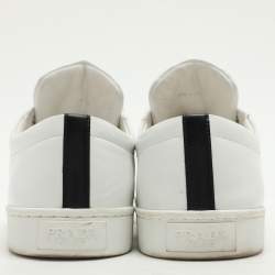 Prada White/Black Leather Logo Low Top Sneakers Size 39.5