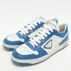 Prada White/Blue Leather Downtown Low Top Sneakers Size 39