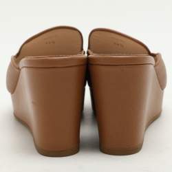 Prada Brown Saffiano Leather Platform Slide Sandals Size 38.5