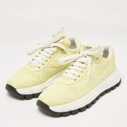 Pre Owned Prada Yellow Nylon Gabardine Low Top Sneakers 39.5