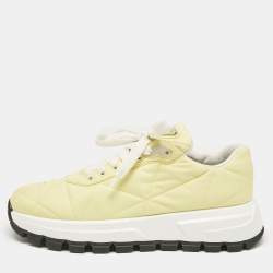 Pre Owned Prada Yellow Nylon Gabardine Low Top Sneakers 39.5