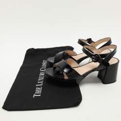 Pre Owned Prada Black Patent Saffiano Leather Platform Ankle Strap Sandals Size 39
