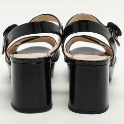 Pre Owned Prada Black Patent Saffiano Leather Platform Ankle Strap Sandals Size 39