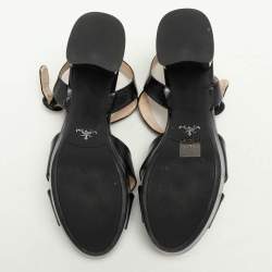 Pre Owned Prada Black Patent Saffiano Leather Platform Ankle Strap Sandals Size 39