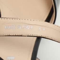 Pre Owned Prada Black Patent Saffiano Leather Platform Ankle Strap Sandals Size 39